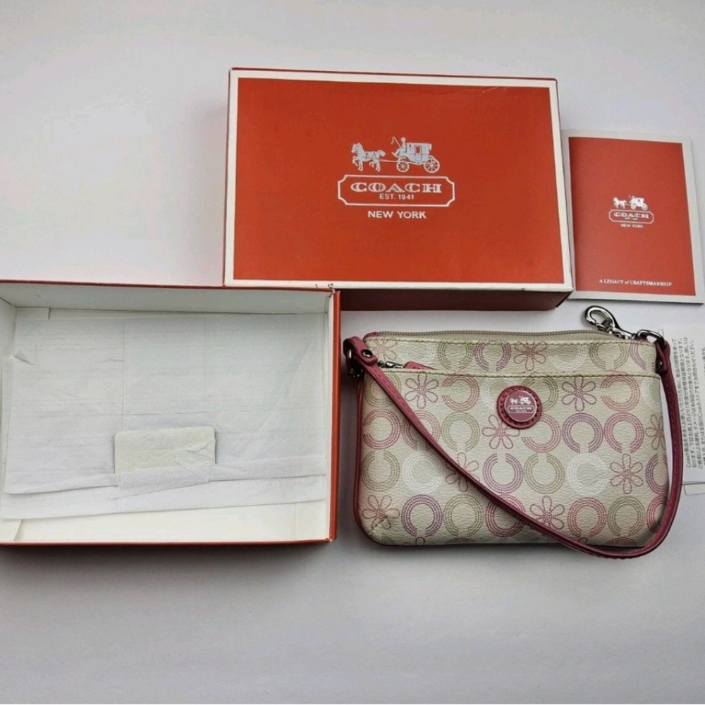 Coach Pink and Cream Signature Wristlet NIB